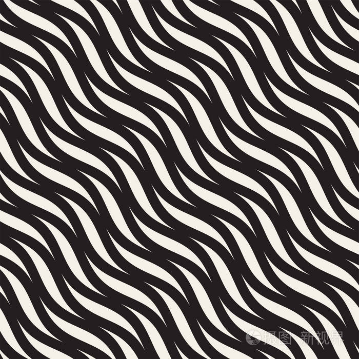 矢量无缝黑色和白色手绘波浪线模式