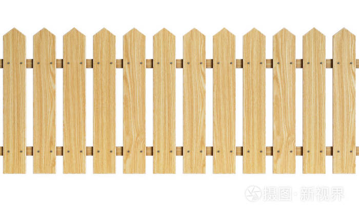 白色背景3d 渲染的无缝木栅栏隔离