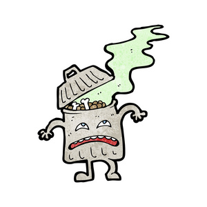 卡通臭气熏天的垃圾桶卡通垃圾桶彩色大集与手绘符号对环境污染的概念