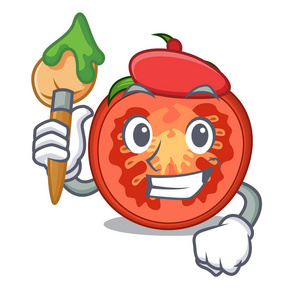 艺术家角色蕃茄切片为食物装饰