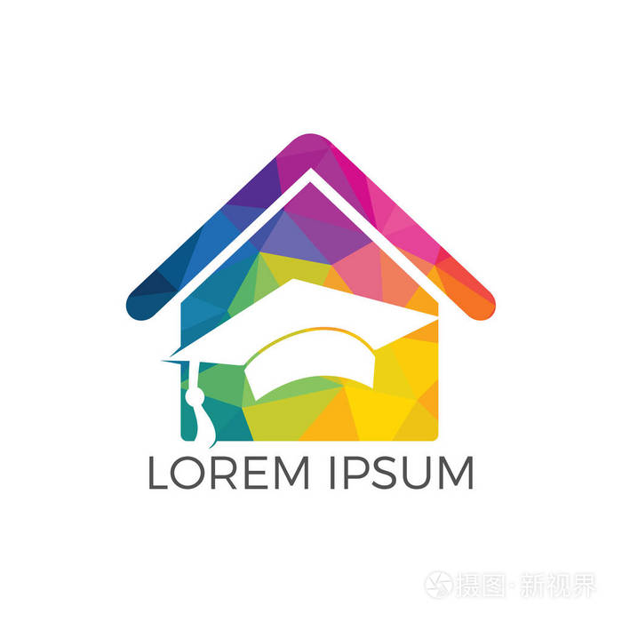 学士帽和房子屋顶徽标