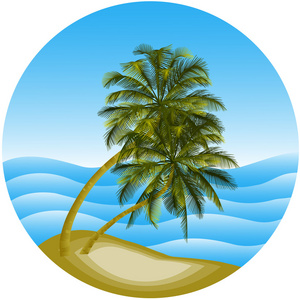 一个海风景与一棵棕榈树矢量插画