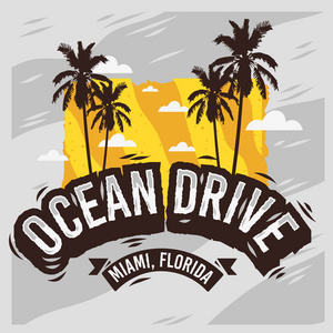 海洋驱动迈阿密海滩佛罗里达夏天设计与棕榈树例证