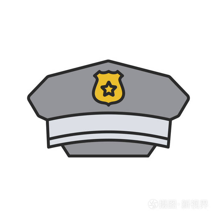 警察帽颜色图标。警察的帽子。孤立向量插图