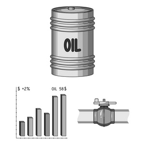 石油工业中的单色图标集的设计。设备与采油媒介符号股票网站插图