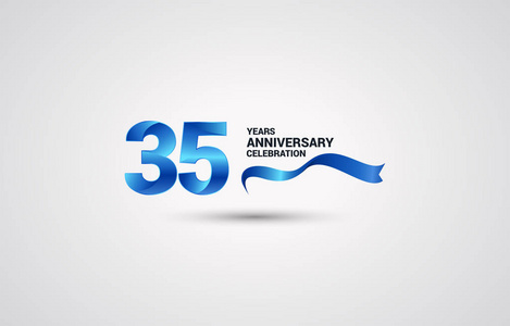 35周年纪念庆祝标识与蓝色色带, 矢量例证在白色背景