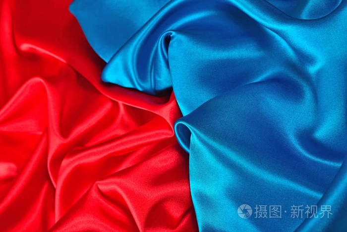 天然蓝色和红色缎纹织物作为背景纹理