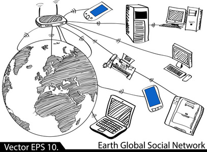 wifi 网络通信矢量插画速写，eps 10