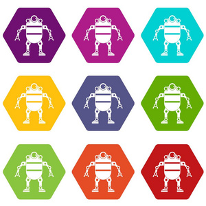 机器人图标集彩色六面体