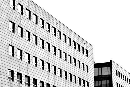 办公楼玻璃幕墙商业背景。黑白相间