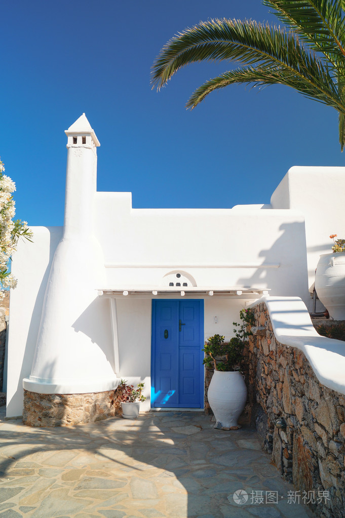 希腊米克诺斯岛上传统希腊房子
