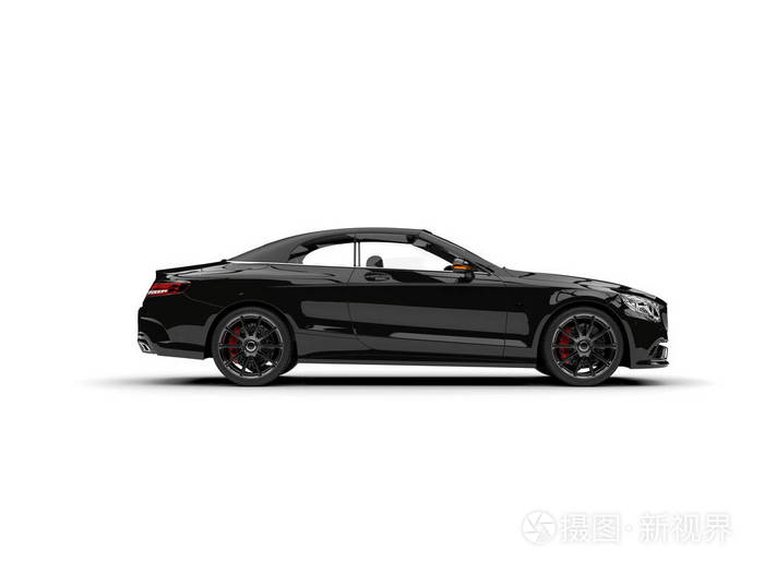 严峻的黑色现代豪华敞篷车-侧面视图