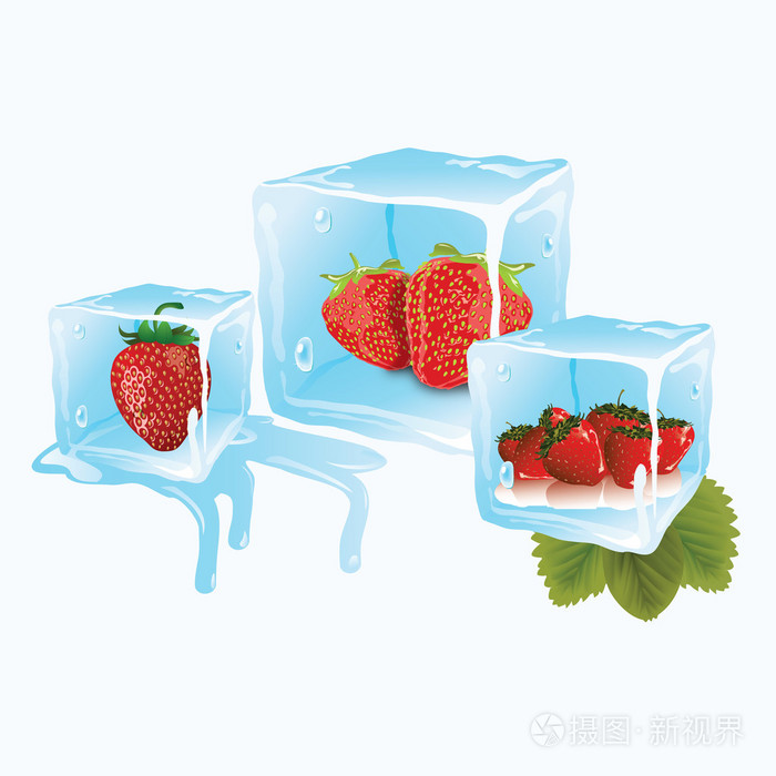 草莓在冰块插画-正版商用图片07x050-摄图新视界
