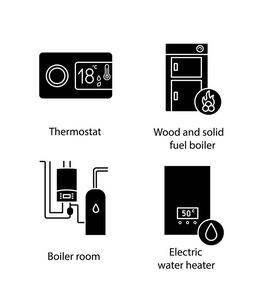 加热字形图标设置。数字恒温器固体燃料锅炉锅炉房电热水器