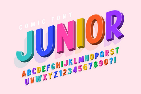 时髦的3d 滑稽字体设计, 五颜六色的字母, 字体