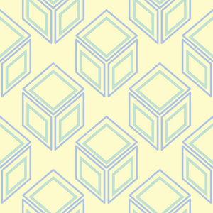 几何无缝图案。米色背景以蓝色和绿色元素为墙纸纺织品和织品