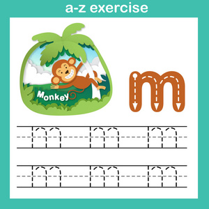 字母字母 M 猴练习, 剪纸概念向量例证