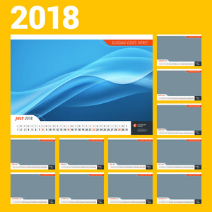 2018年的挂历模板。矢量插图。设置12月。文具设计