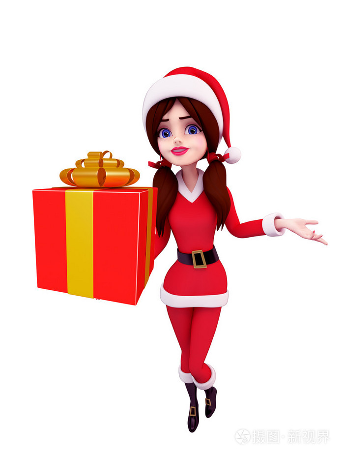 圣诞老人的女孩性格与礼品盒