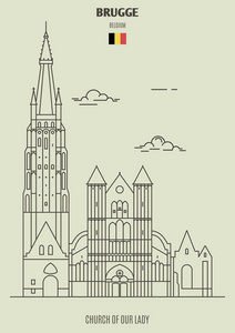 我们的夫人在比利时的布鲁日教堂。线形风格的地标图标