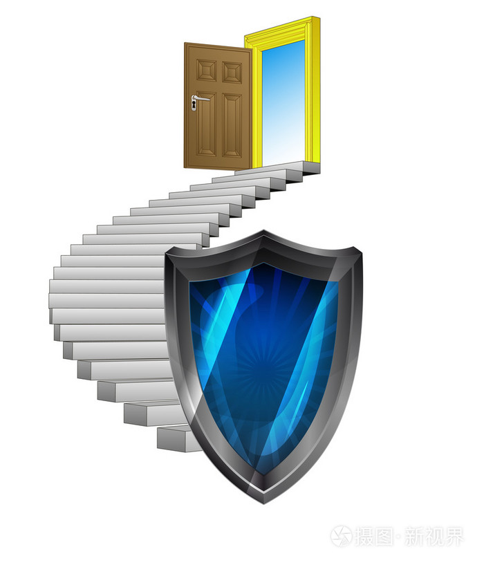 通向天堂的盾牌保护向量的楼梯