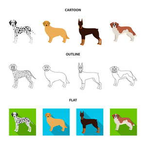 犬种卡通, 轮廓, 平面图标集集合为设计。狗宠物矢量符号股票 web 插图