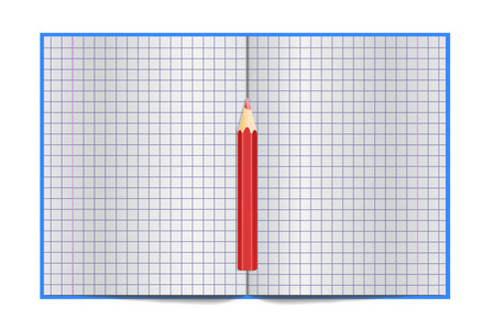 用空白页和红色铅笔传播的写作练习册