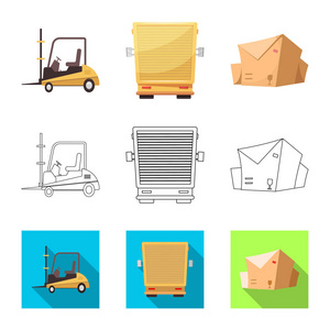 货物和货物图标的矢量插图。网上货物和仓库库存符号的收集