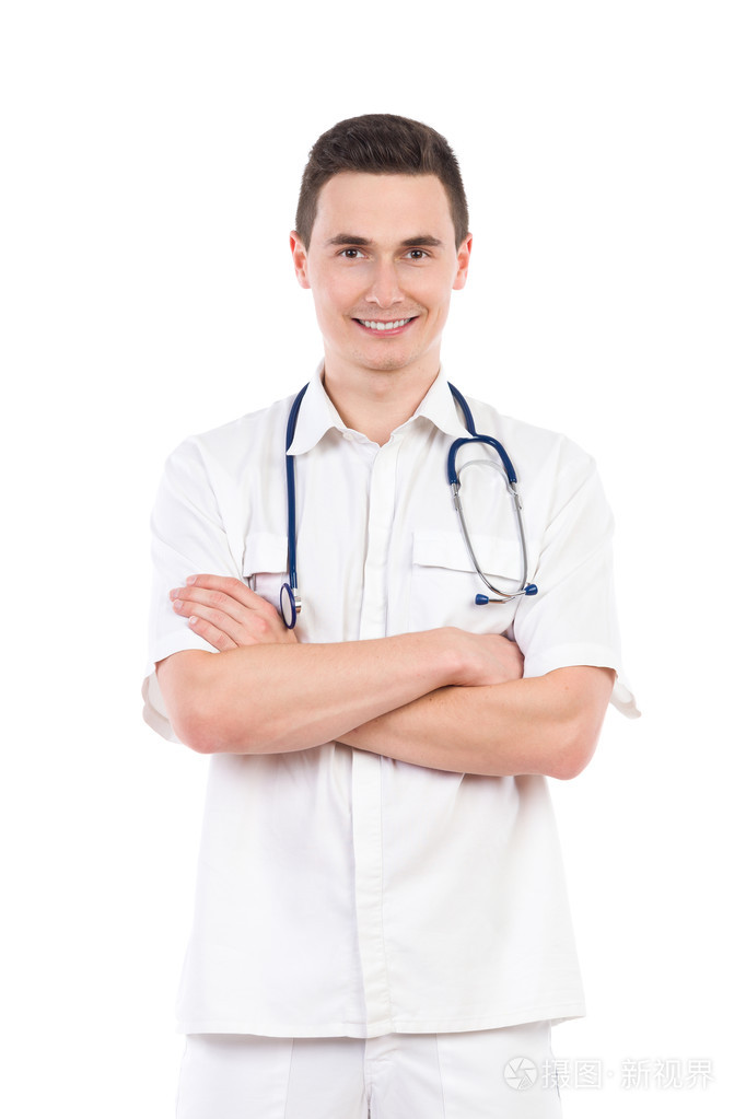 微笑着,双臂交叉构成的男护士