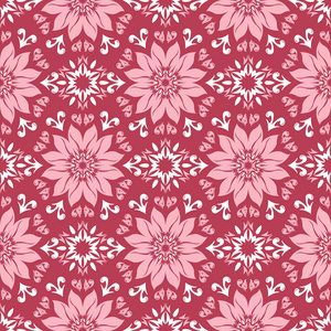 花卉无缝图案。红色彩色背景为墙纸, 纺织品和织品