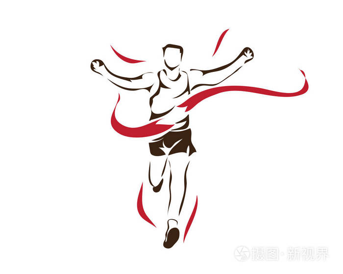 激情运动运动员在行动标志赢取的赛跑者在终点线插画-正版商用图片07y