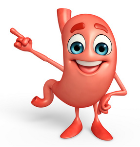 卡通人物的胃指点的姿势照片