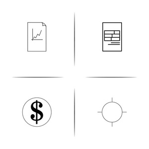 银行, 金融和货币简单的线性图标设置。概述的矢量图标