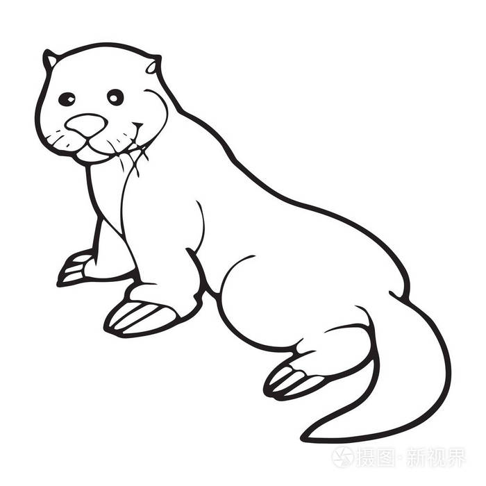 可爱的卡通水獭在白色背景为儿童版画t恤彩色书有趣和友好的性格的