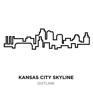 堪萨斯城天际线轮廓白色背景, 矢量插图