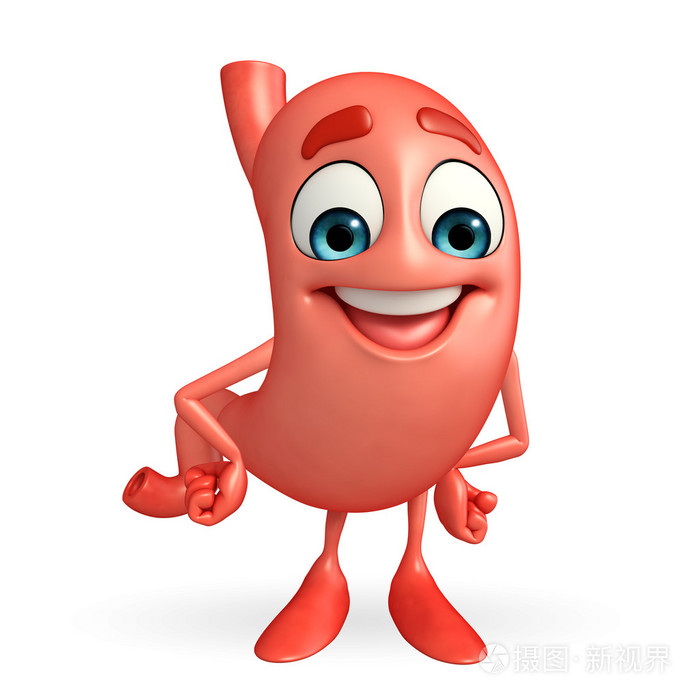 卡通人物的胃与快乐的姿势