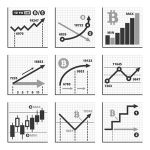 比特币增长图表图形集。向量