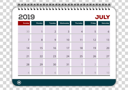 2019年7月。日历规划器设计模板