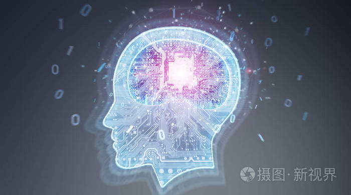 基于灰色背景3d 渲染的人工智能数字大脑