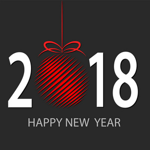 快乐新的2018年贺卡与红色装饰球, 股票 vec
