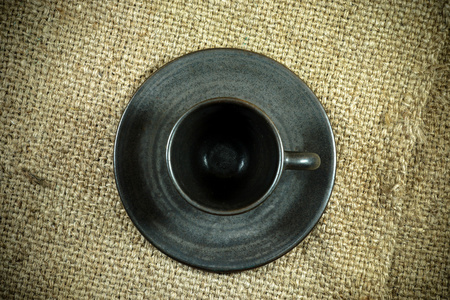 黑咖啡杯子上麻麻袋纹理