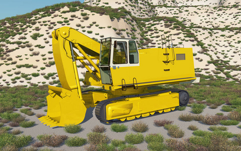 挖掘机在风景古老的俄罗斯 t-74 拖拉机吹雪机坐在靠近复古滑板车的