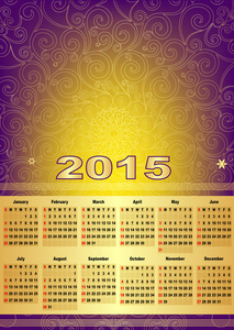 日历的 2015 年与网格