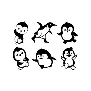 企鹅鸟动物剪影卡通矢量图标