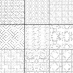 浅灰色几何饰品。用于网络纺织品和墙纸的中性无缝图案的收集