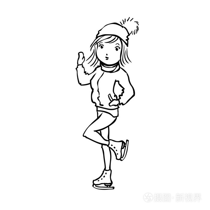 年轻女子在冰上滑冰插画-正版商用图片07zwr2-摄图新视界