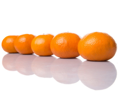 一排的柑橙水果在白色的背景图片