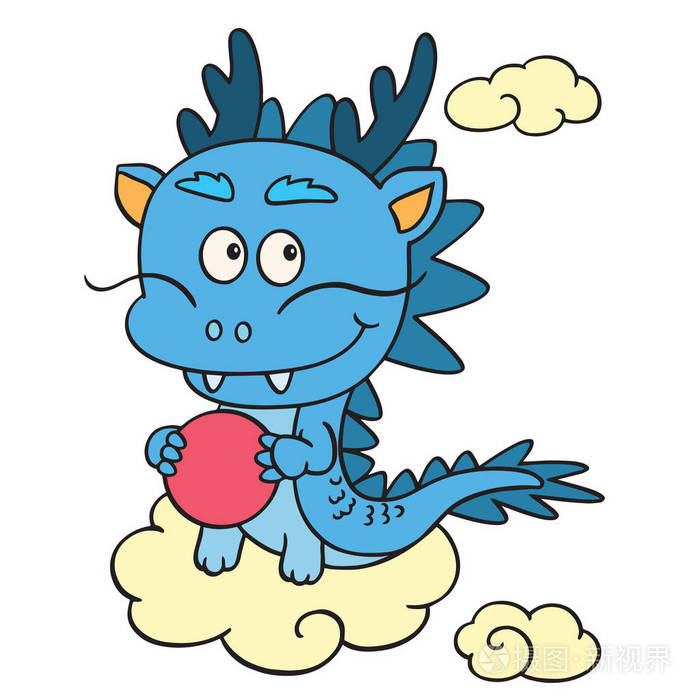 可爱的卡通龙在白色背景为儿童版画, t恤, 彩色书, 有趣和友好的性格