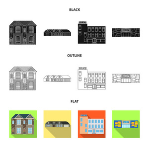 建筑物和前面图标的孤立对象。大厦和屋顶股票载体例证的汇集