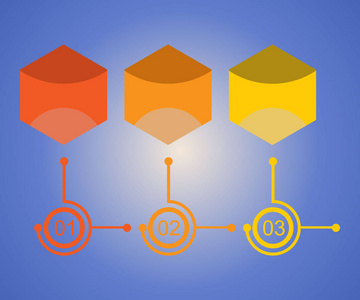 图中的数字信息图表是六边形, 以黄色和橙色的颜色。数字信息图表与图标。文本信息图表, 用于网站演示文稿